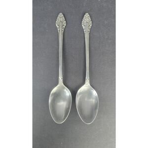 National Stainless Lutece Soup Spoons Set 2 Silver Floral Handle Japan Flatware